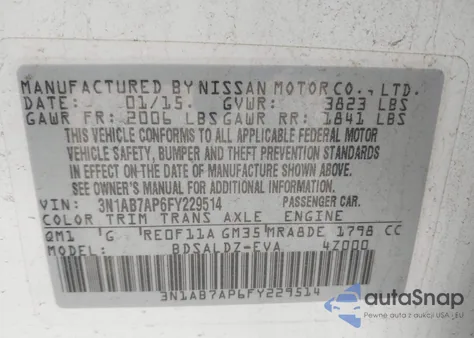 2015 Nissan Sentra Sv from USA, damaged, VIN 3N1AB7AP6FY229514